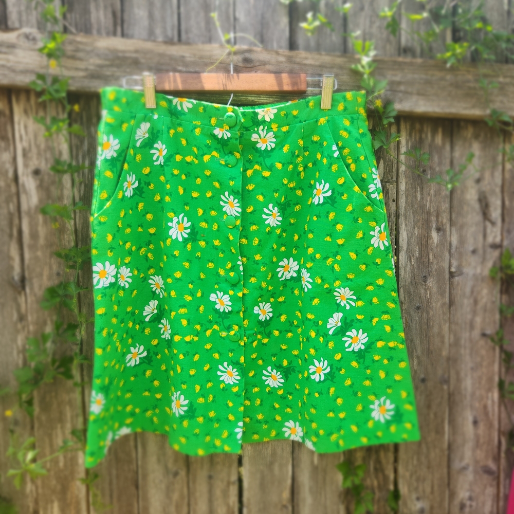 Vintage Malia Green Floral Midi Skirt